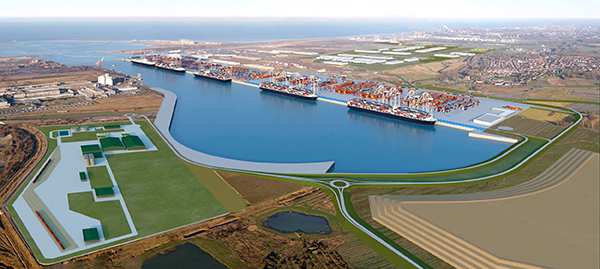 Fotomontaje del desarrollo del puerto de Dunkerque con la futura terminal de contenedores.