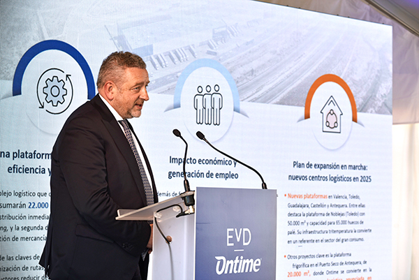 Carlos Moreno, consejero delegado de Ontime, en el acto de colocación de la primera piedra de las instalaciones del grupo en Zaragoza. 